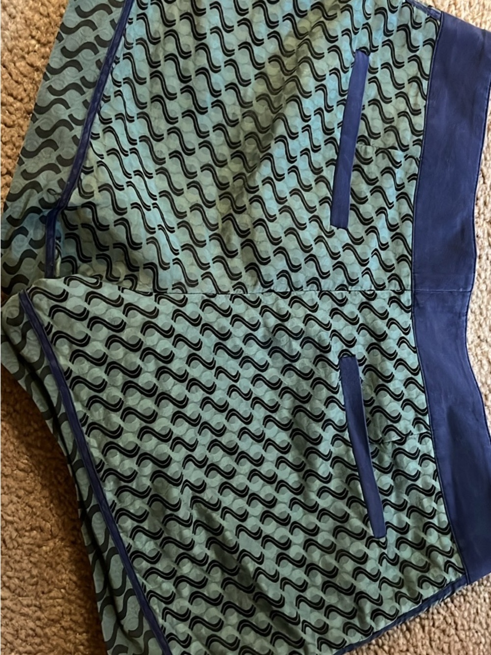 Club Monaco Green Patterned Shorts with Navy Trim